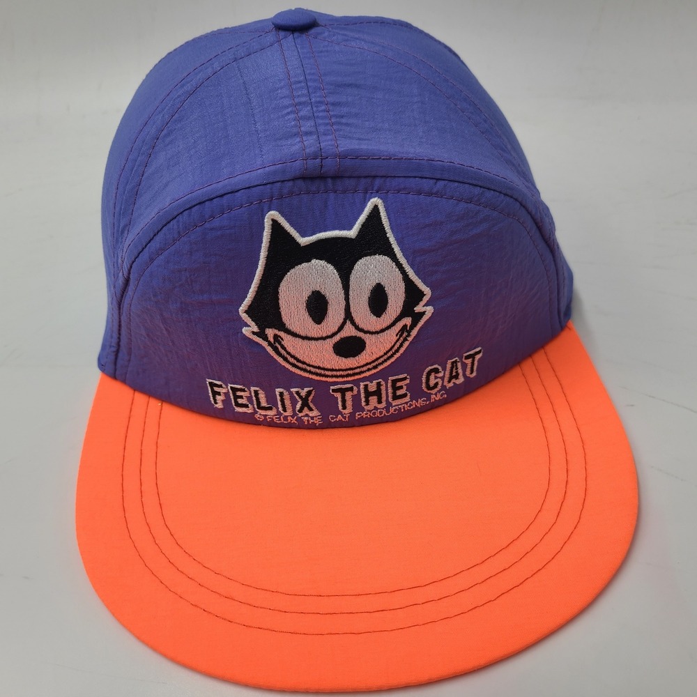 Vintage Felix The Cat Hat Adjustable (Fits Small) Blue Orange Nylon Cartoon 90s